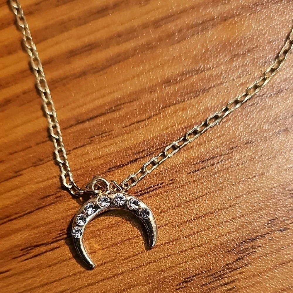 Kids Gold Crescent Moon Necklace with Crystals 12